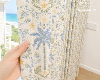Custom Coastal Beach Palm Tree Jacquard Curtains | Tropical  Decor