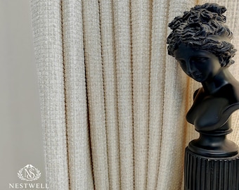 Custom Neutral Beige Tweed Curtains