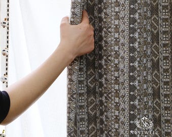 Custom Earth Tone Bohemian metric textured Blackout Curtains