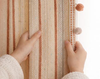 Custom Striped Boho Curtains, Pink Orange, Optional Pom Pom Trim