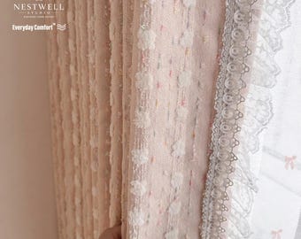 Custom Boho Blush Pink Textured Clouds Nursery/Kids Room Curtains, Optional Trim