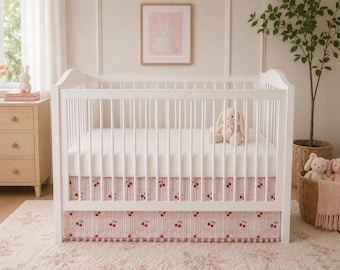 Custom Pink Cherry Crib Skirt| Boho Nursery|  Baby Bedding