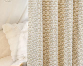Custom Geometric Arch Jacquard Curtains | Elegant Cream and Taupe Drapes