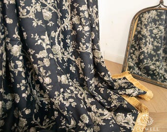 Custom Vintage Rose Dark Academia Blackout Curtains, Optional Gold Fringe