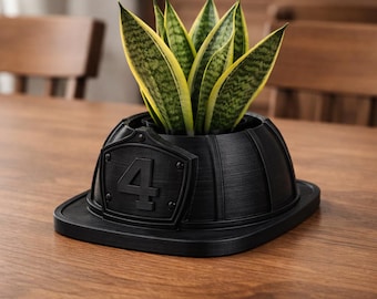 Firefighter Helmet Planter – Succulent Pot – 3D Printed Firefighter Gift – Fire Station Decor – Desk Planter