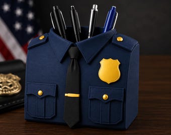 Police Officer Uniform Pen Holder – 3D Printed Desk Organizer – Law Enforcement Gift – Police Office Decor – Officer Graduation Gift
