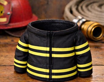 Firefighter Jacket Pen Holder – Black Turnout Gear Desk Organizer – Firefighter Gift – 3D Printed Holder – Firehouse Decor