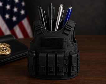 Police Tactical Vest Pen Holder | 3D Printed Desk Organizer | Law Enforcement Gift | SWAT Officer Decor | Police Dispatcher Gift Idea