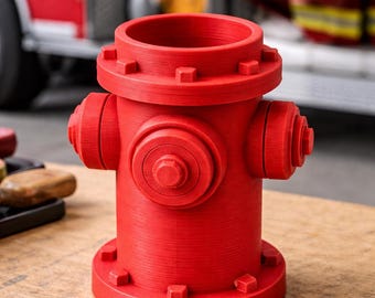 Fire Hydrant Pen Holder – All Red Desk Organizer – Firefighter Gift – Unique Office Decor – Layer Line Texture