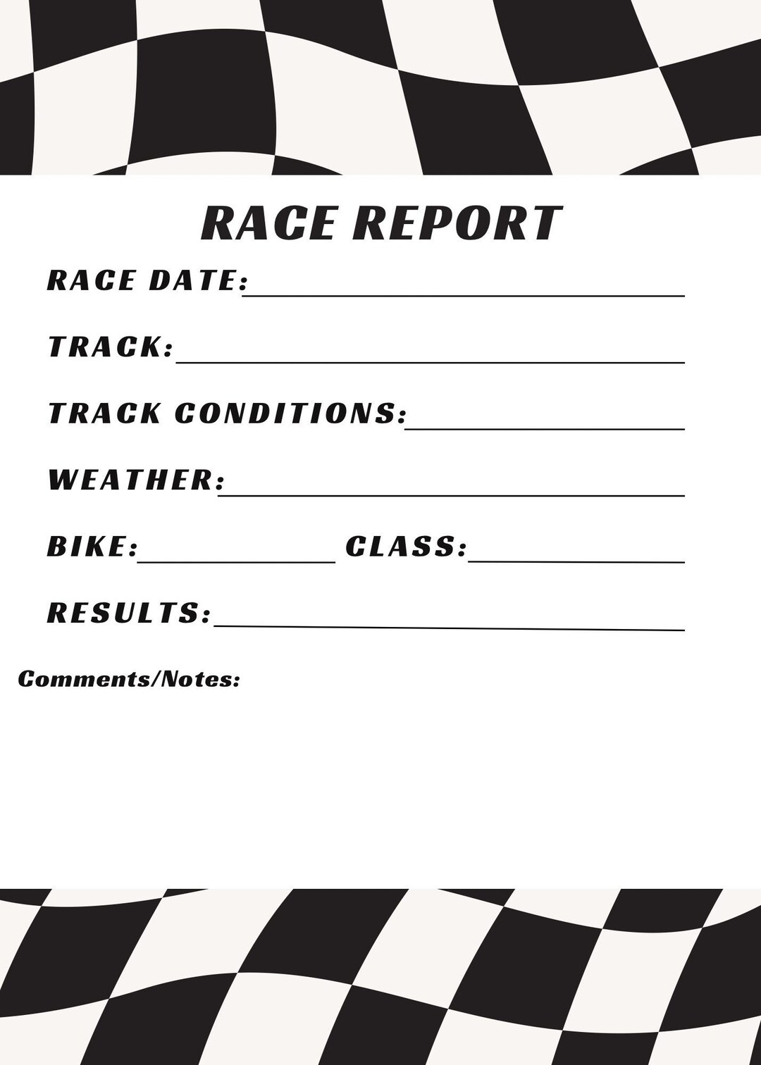 Race Result Sheet for Your Own Records or to Share With Sponsors. - Etsy
