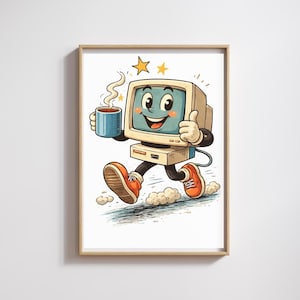 Utskrivbar väggkonst med retrodator | Vintage PC-illustration | Rolig kontorsinredning (digital nedladdning)