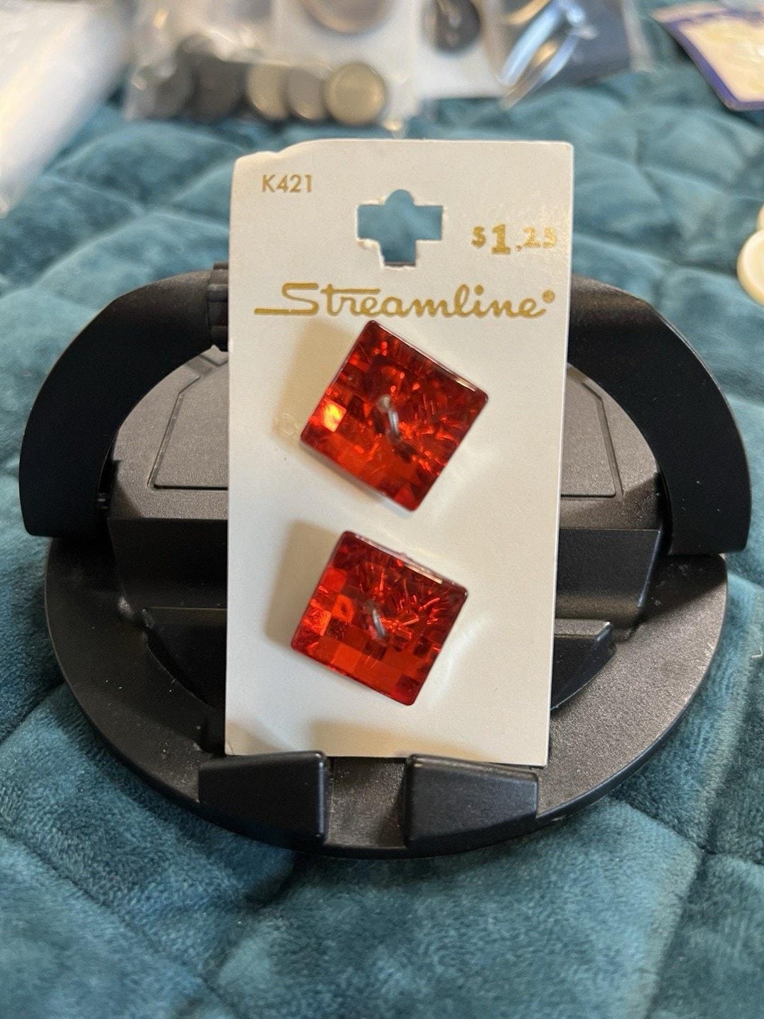 Streamline Red Faceted Square Buttons 25mm Vintage Sewing 2pc Card NOS ...