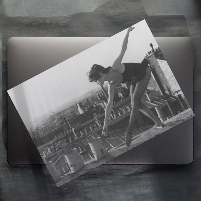 Brigitte Bardot Rooftop Ballet Dance | Horizontal Black and White Photograph image 9