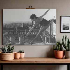 Brigitte Bardot Rooftop Ballet Dance | Horizontal Black and White Photograph image 5