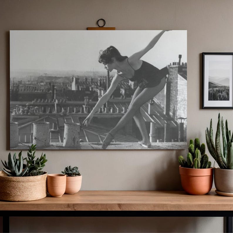 Brigitte Bardot Rooftop Ballet Dance | Horizontal Black and White Photograph image 5
