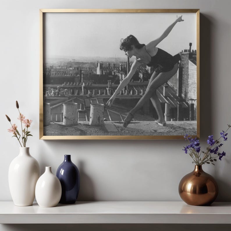 Brigitte Bardot Rooftop Ballet Dance | Horizontal Black and White Photograph image 10
