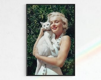 Marilyn Monroe Photo with Cat | Vertical Matte Print