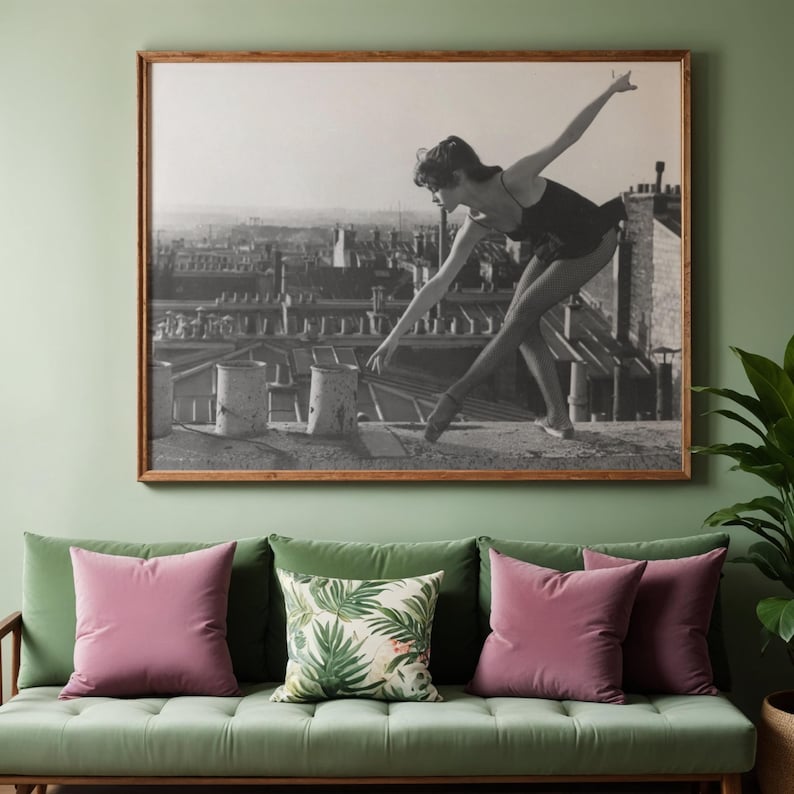 Brigitte Bardot Rooftop Ballet Dance | Horizontal Black and White Photograph image 3