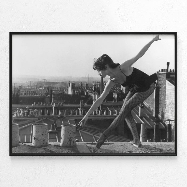 Brigitte Bardot Rooftop Ballet Dance | Horizontal Black and White Photograph image 1