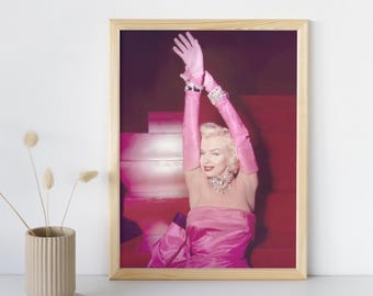 Marilyn Monroe with Pink Gloves | Vertical Matte Vintage Photograph