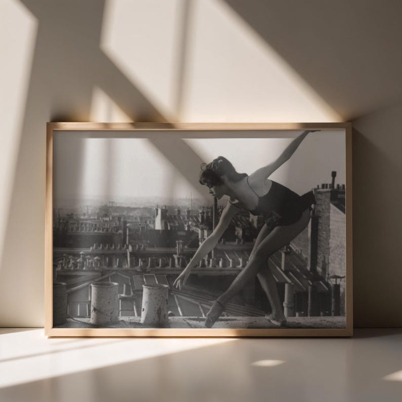 Brigitte Bardot Rooftop Ballet Dance | Horizontal Black and White Photograph image 2