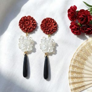 Handmade Flamenco Earrings | Red, White and Black Statement Earrings | Elegant Handmade Jewelry for Weddings, Festivals & Special Events