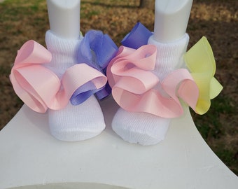 Easter Yellow, pink, and lilac  fluffy ruffle socks, Frilly ruffle socks, Pastel socks, 1st,2nd,3rd,4th,5th birthday socks.