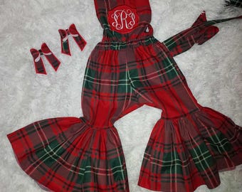 Embroidered Plaid Jumper with Hairbows