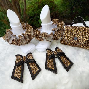 Leopard Ruffle Socks, Hairbows & Purse Set