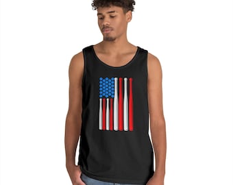 Camiseta sin mangas con estampado de bate de béisbol y bandera estadounidense / Gráfico deportivo patriótico