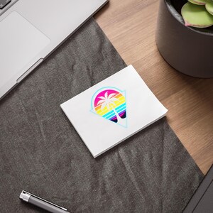Retro Sunset Palm Tree Post-it Note Pads | Tropical Neon Beach Notes