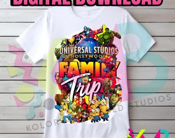 UNIVERSIAL HOLLYWOOD California, Diseño de camiseta imprimible para vacaciones, descarga digital para camisetas DIY