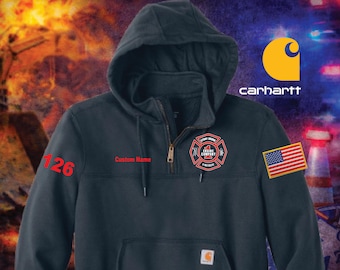 Custom Embroidered Carhartt 1/4 Zip Hoodie, Fire Police Duty First Responder Sweatshirt