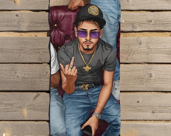 Custom bat beach towel with anime art & urban style. The perfect personalized gift, beach accessory by a Puerto Rico artist.