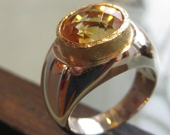 Anello Argento Oro Citrino Grande Solido