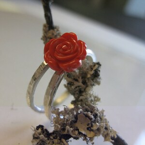 Silver ring coral rose delicate dainty coral ring silver goldsmith Sabine Knoll image 4