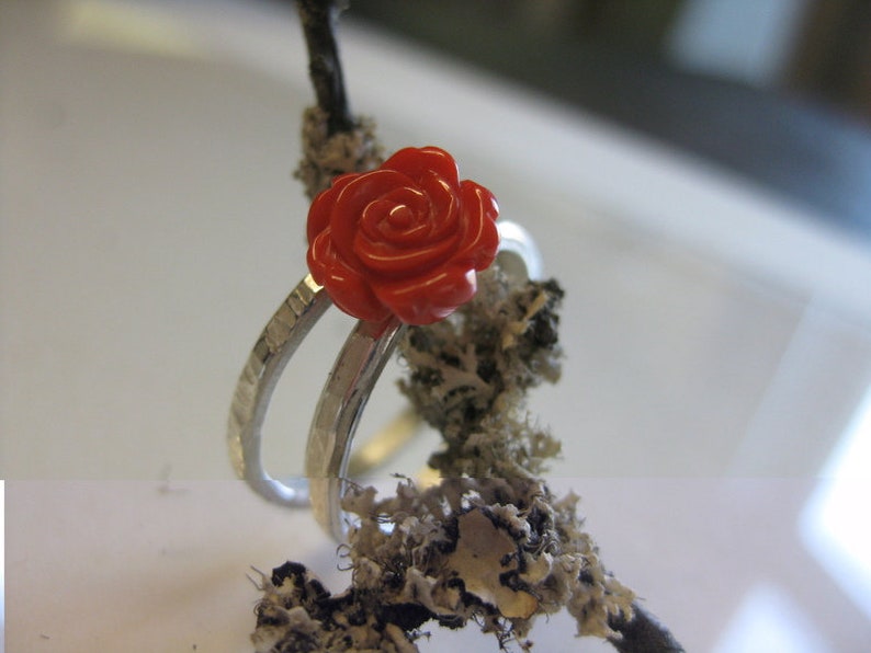 Silver ring coral rose delicate dainty coral ring silver goldsmith Sabine Knoll image 4