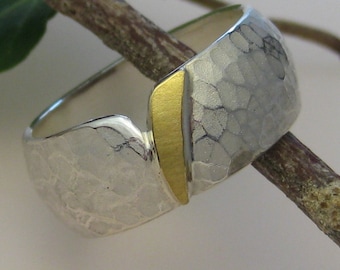 Ring forged silver gold goldsmith's work matt
