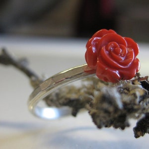 Silver ring coral rose delicate dainty coral ring silver goldsmith Sabine Knoll image 1