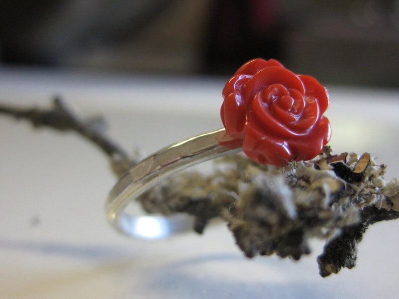 Silver ring coral rose delicate dainty coral ring silver goldsmith Sabine Knoll image 1