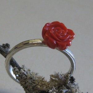 Silver ring coral rose delicate dainty coral ring silver goldsmith Sabine Knoll image 3