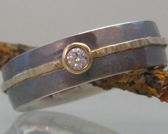 Anello Argento Annerito, GoldmaturO Brillante Oro Martellato Arruffato