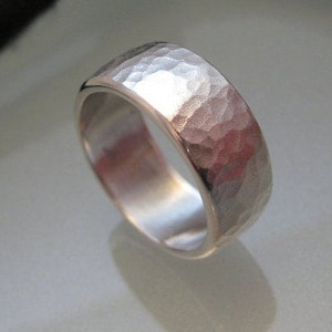 Simple silver ring, hammered, matt, wide, straight, engagement ring, friendship ring
