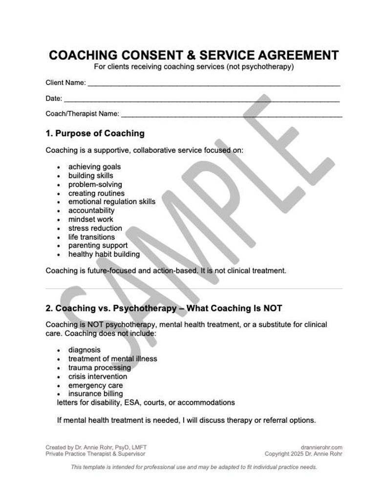 Coaching Consent Form PDF | Professional Coaching Agreement | Coach ...