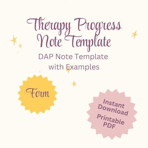 Plantilla de nota de progreso de la terapia (PDF) / Notas de progreso del DAP / Documentación del terapeuta con ejemplos