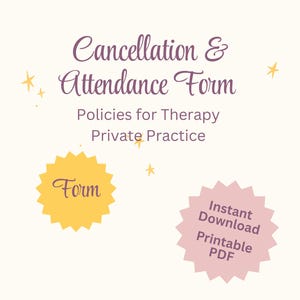Therapy Cancellation Policy PDF | Attendance Policy for Private Practice | Therapist Office Form