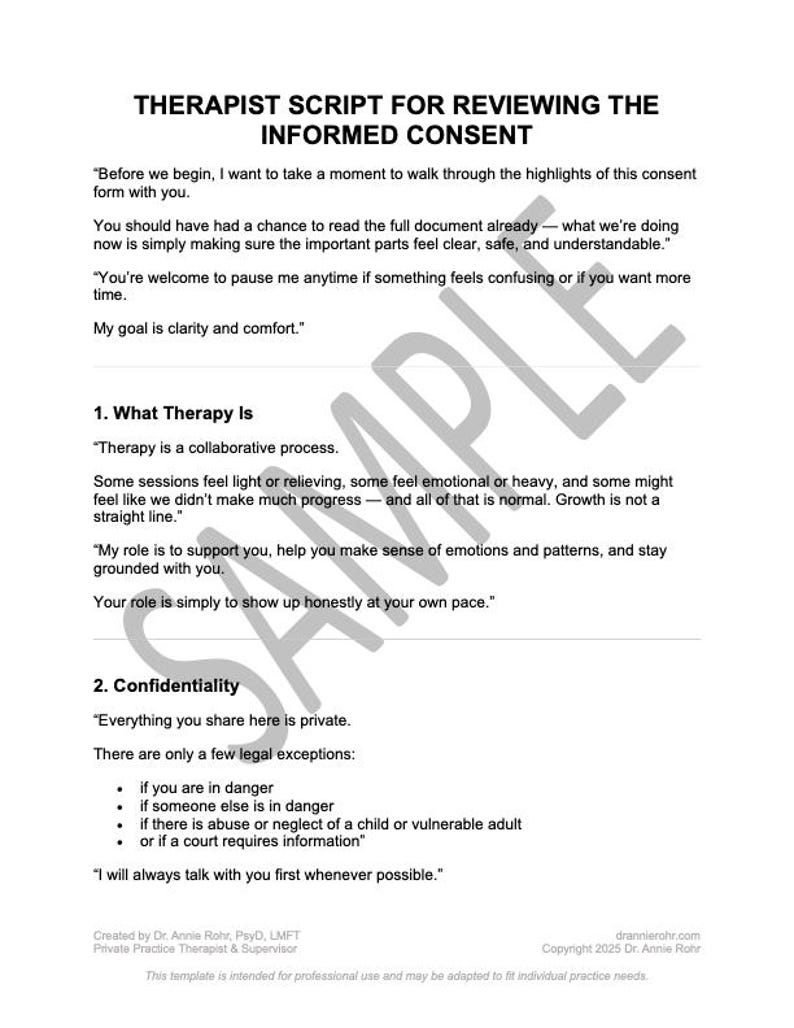 Consent Script Design Therapy Consent Script for Clinicians | Read Aloud Informed Consent ...