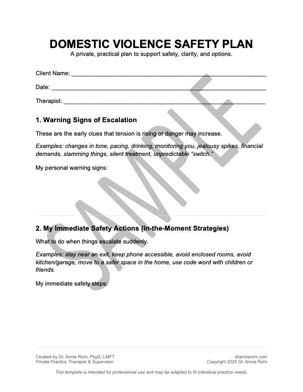 Domestic Violence Safety Plan PDF | Partner Abuse Safety Planning Tool ...