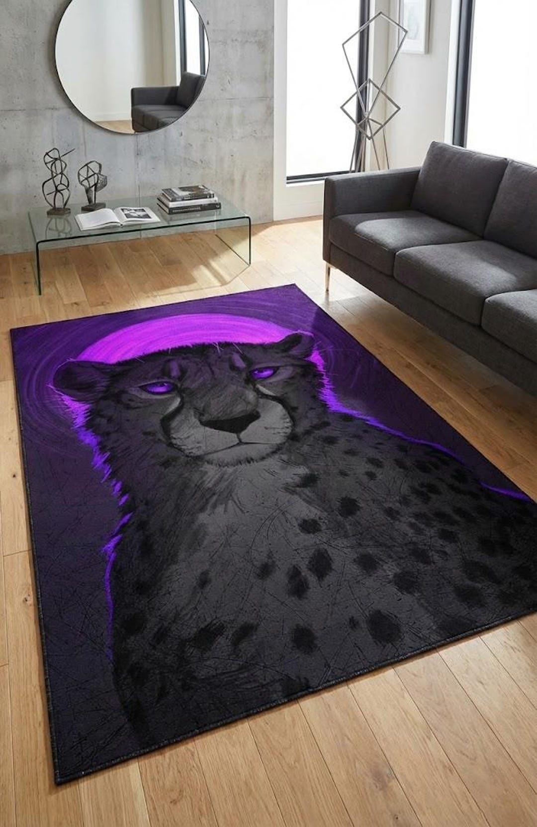 Neon Purple Cheetah Rug, Gothic Gamer Room Decor - Etsy