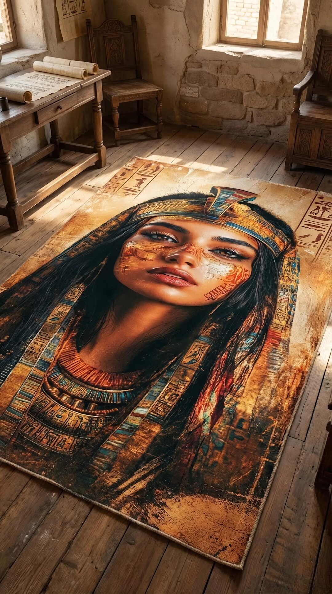 Egyptian Queen Area Rug, Cleopatra Art Rug, Ancient Egypt Home Decor ...